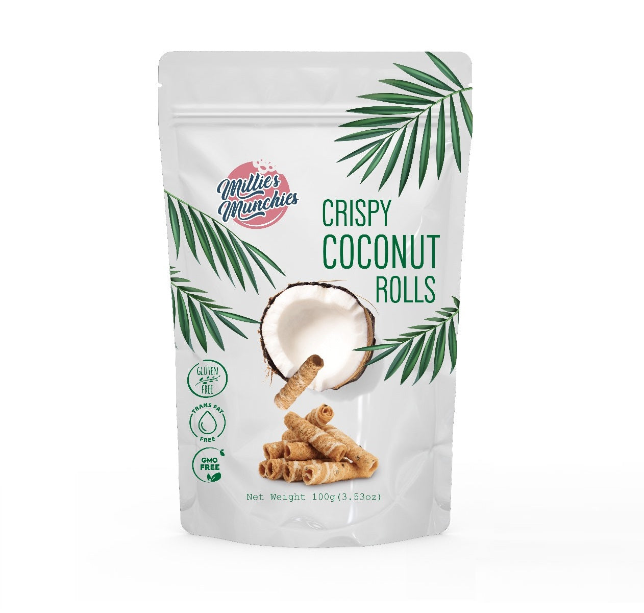 Millie's Munchies Crispy Coconut Rolls 100g (Box of 12)